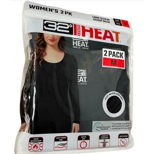 NEW Women's 32 Degree HEAT Base Layer Long Sleeve Scoop Neck Tops Black Large
